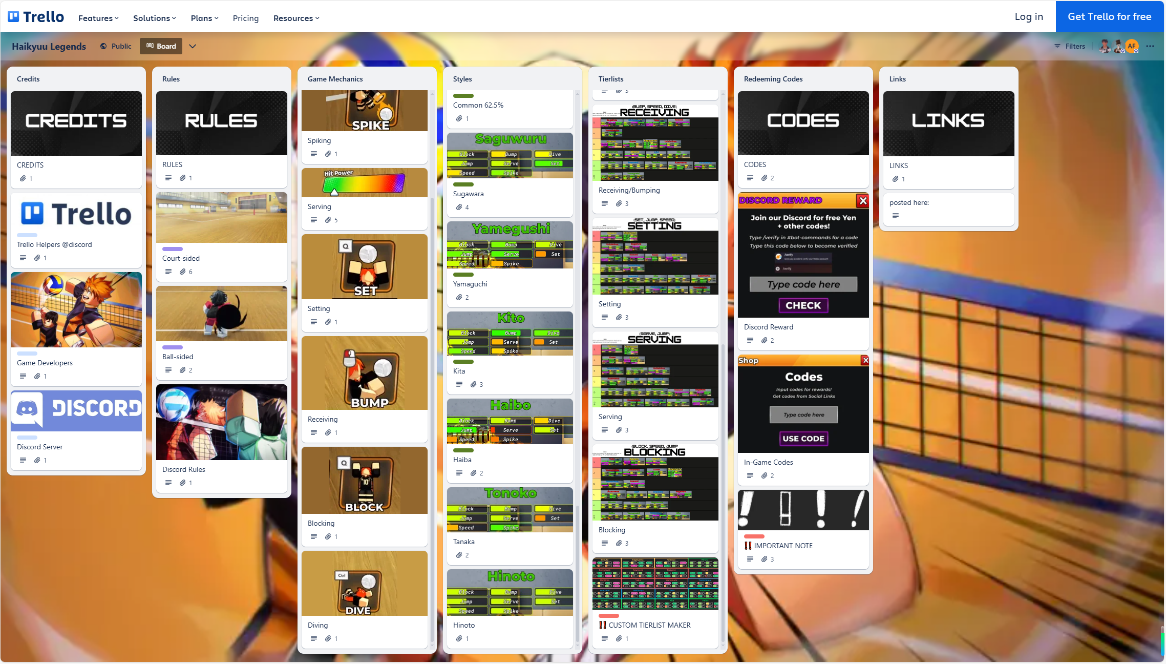 Haikyuu Legends Trello